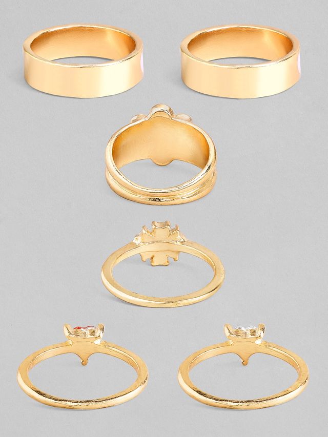 Rubans Set Of 6 Gold-Plated Cz-Studded Finger Rings