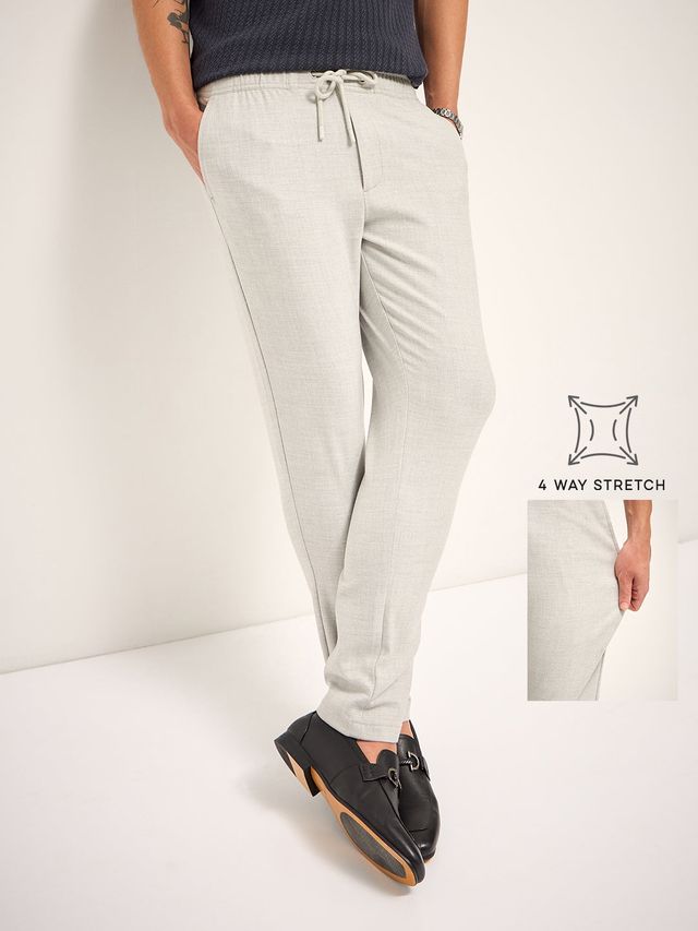 The Bear House Men 4 Way Stretch Solid Formal Trouser - Figola | Grey | 38