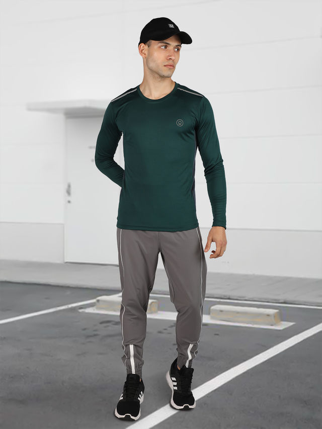 Chkokko Men's Regular Fit Full Sleeves Gym T-Shirt Bottle Green Size L