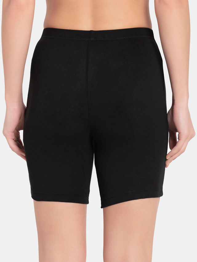 Jockey 1529 Women's Super Combed Cotton Mid Waist Shorties|Concealed Waistband | Black-XL