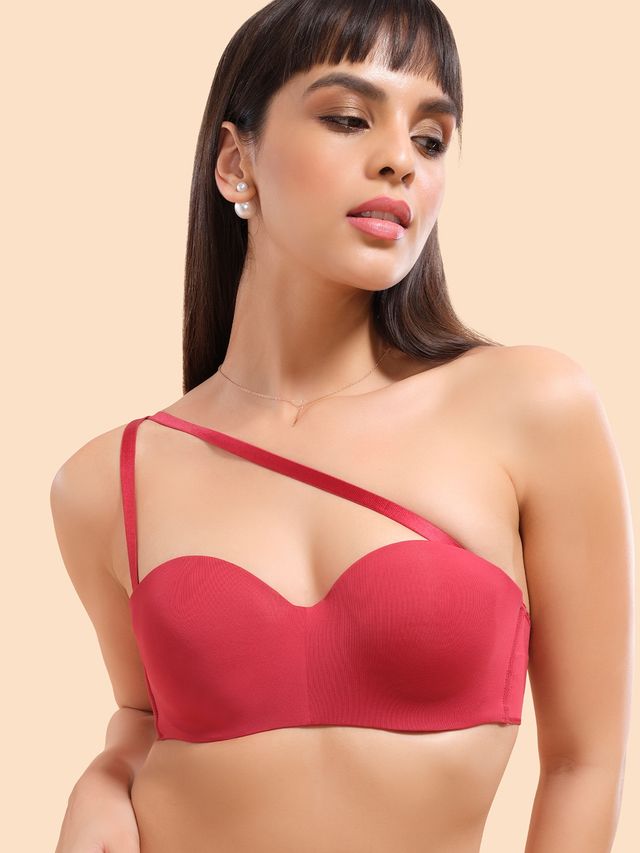 Enamor Women's F074 Plus Size Bra | Strapless & Multi-way | Medium Coverage | Padded | Wired | Red - 36D