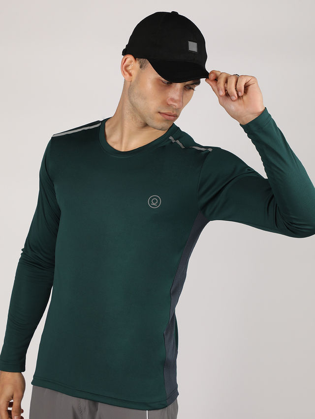 Chkokko Men's Regular Fit Full Sleeves Gym T-Shirt Bottle Green Size L