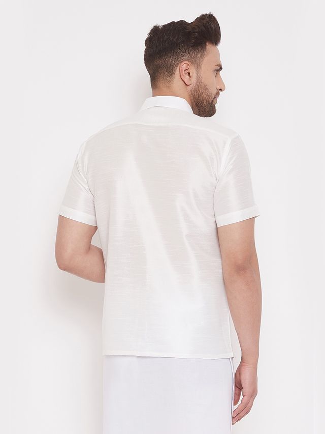 Vastramay Men's Silk Blend Ethnic Shirt | White - L