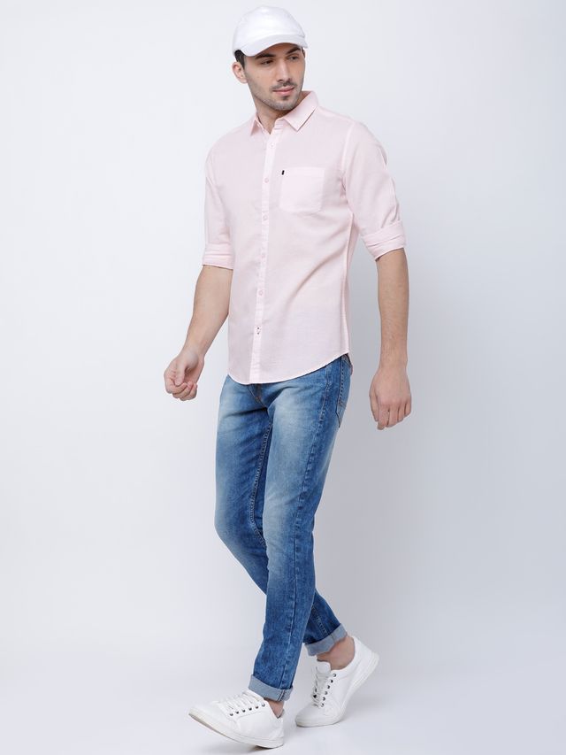 Highlander Men's Slim Fit Solid Casual Shirt | Pink | XL