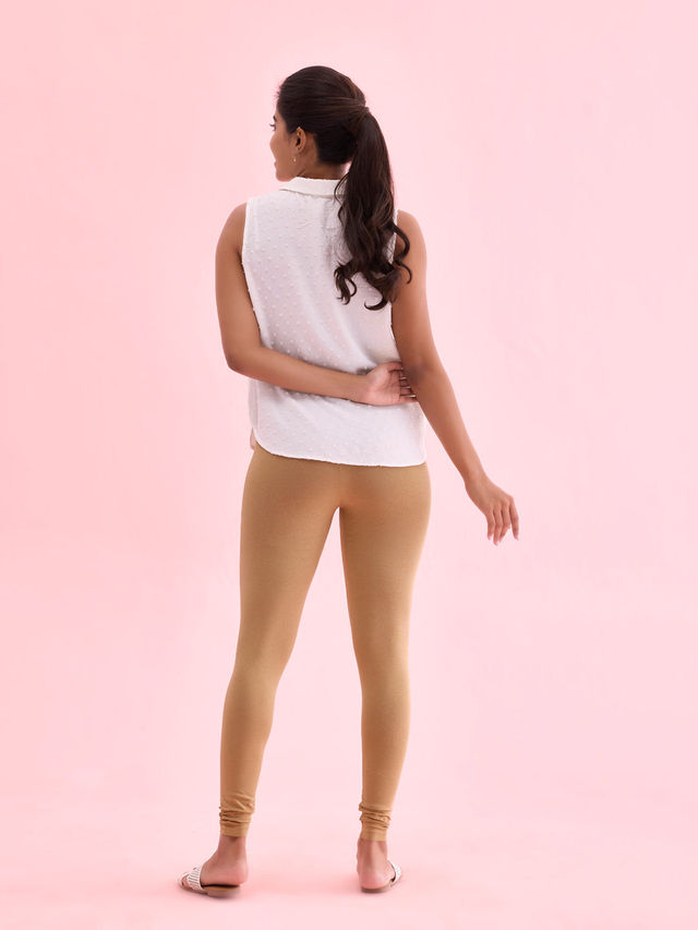 Go Colors Women's Solid Mid Rise Ankle Length Leggings | Beige - L