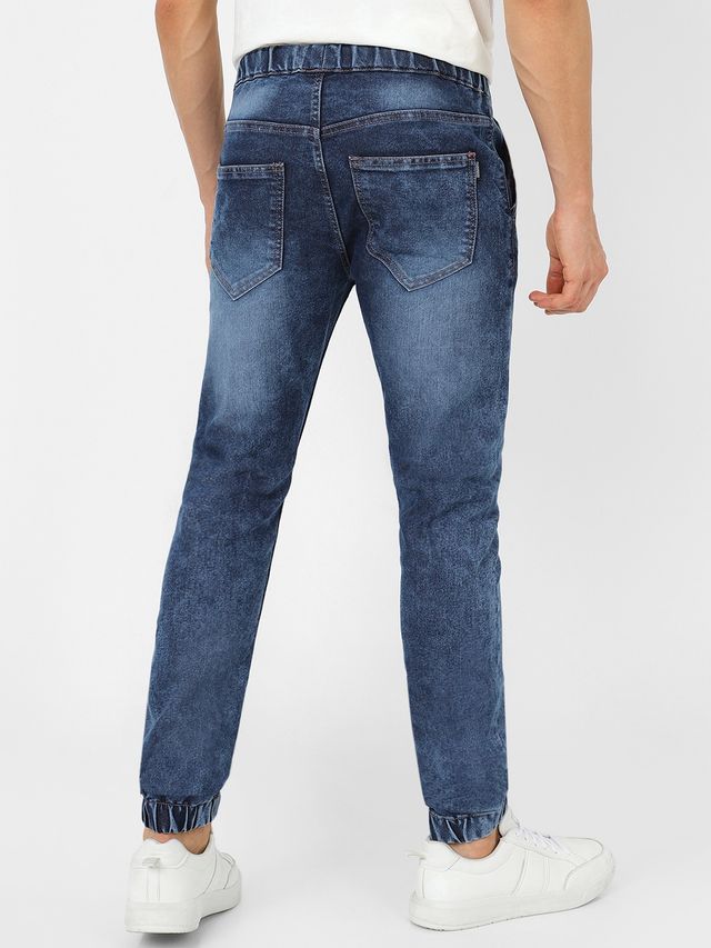 Urbano Fashion Men's Jogger Jeans Slim Fit Stretch Washed | Blue | 36