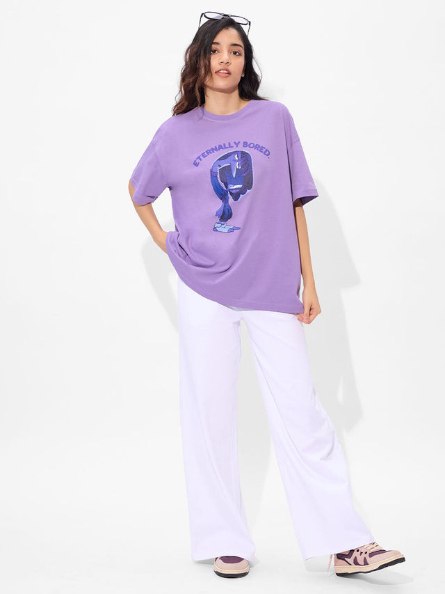 The Souled Store Women's Inside Out Boredom Oversized T-shirt | Purple - L