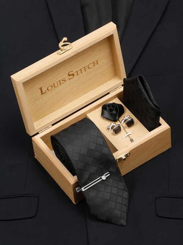 Louis Stitch Men's Silk Necktie Set | Black - Standard