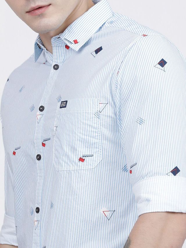 The Indian Garage Co Men's Slim Fit Striped Casual Shirt | Blue - XL