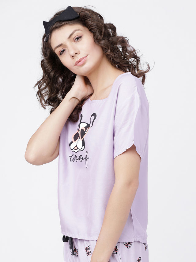 Tokyo Talkies Women's Graphic Printed Round Neck T-Shirt | Mauve and Black - L