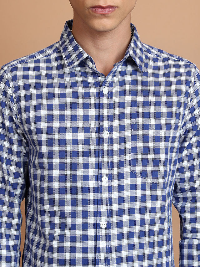Ketch Men Blue Slim Fit Checked Casual Shirt | Blue - S