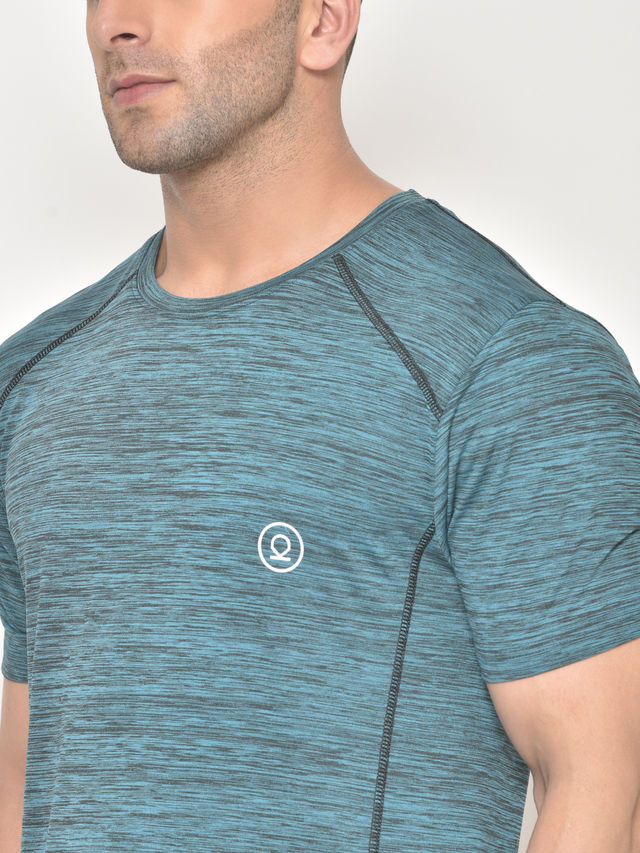 Chkokko Men's Round Neck Regular Fit Half Sleeves Gym T-shirt | Seagreen - L