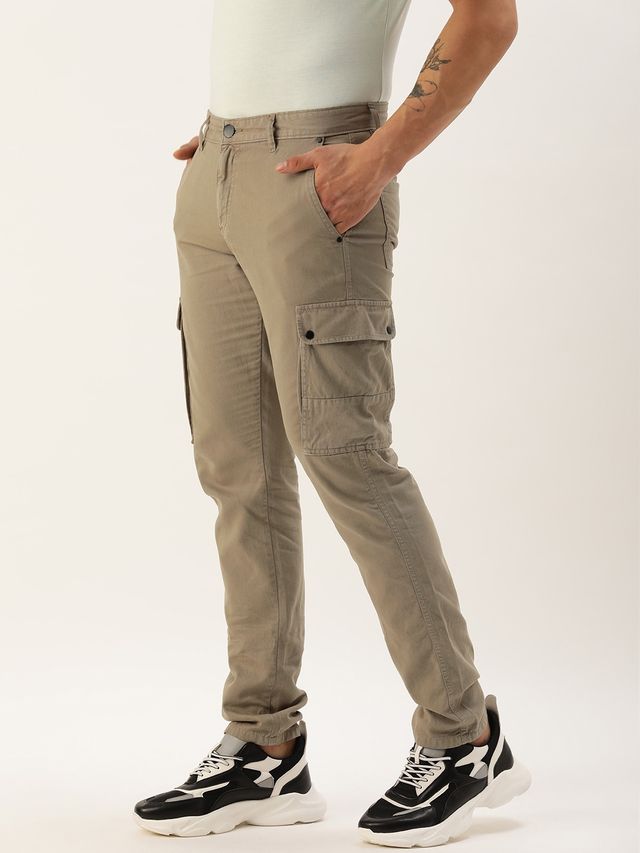 Ivoc Men s Solid Slim Fit Beige Cargos Trousers | 28