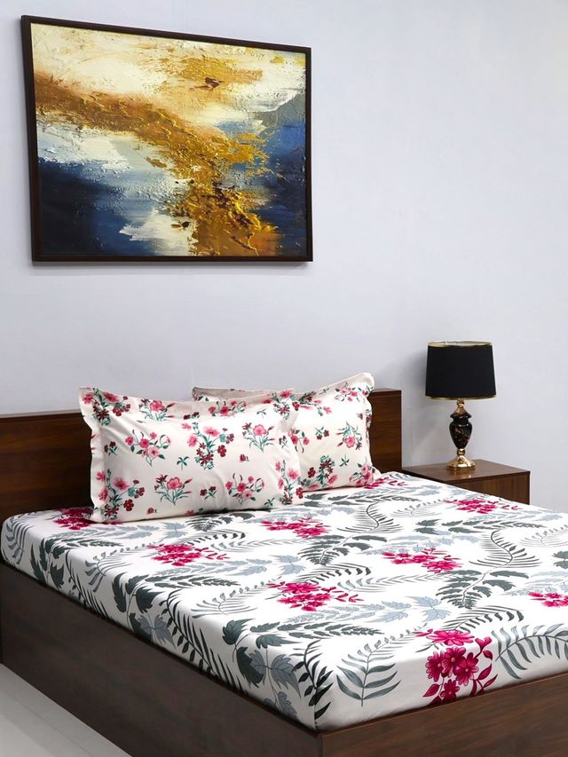 Bombay Dyeing Mimosa 164 Tc Double Size Bedsheet With 2 Pillow Covers - Red