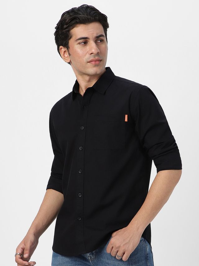 Urbano Fashion Men's Regular Fit Casual Solid Full Sleeve Cotton Shirt | Black - M