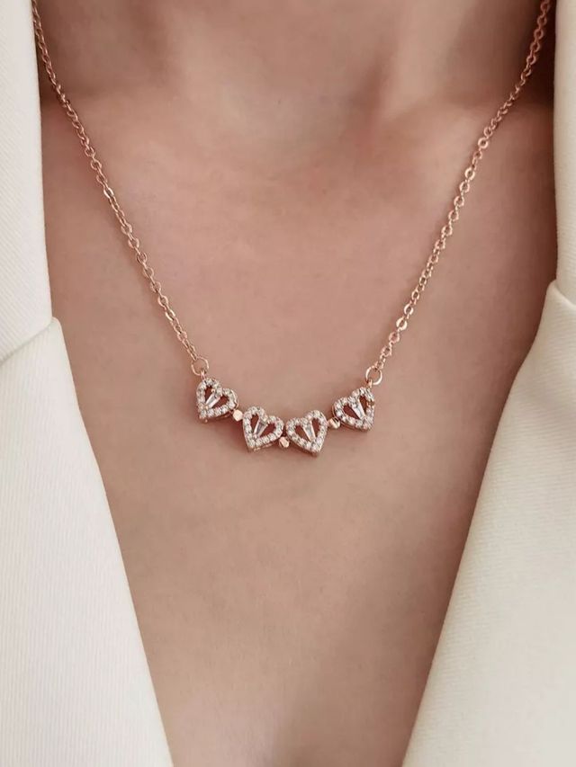 Salty Fashion Hyacinth 4-pcs Zircon Heart Magnetic Clover Necklace for Women