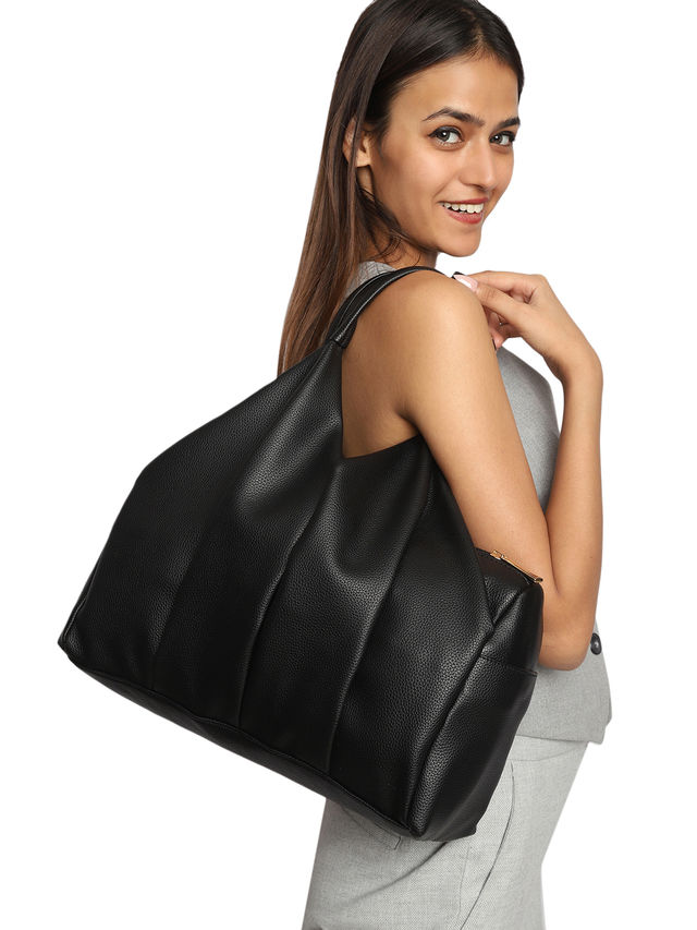 Mini Wesst Women's Textured PU 13.8 L Hobo Bag | Black - One Size