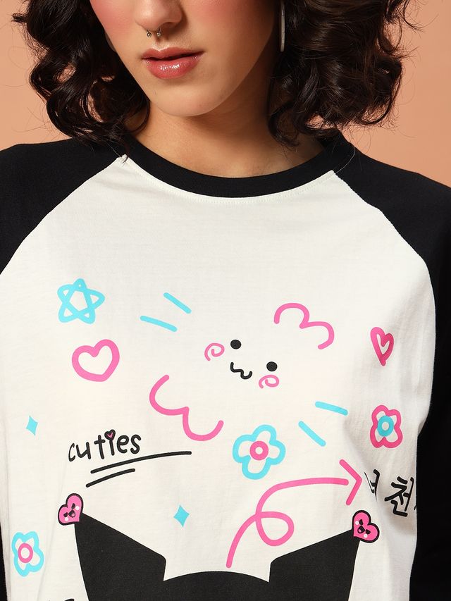The Dry State Women's Black & Off White T-shirts WTSH | 1745A | L