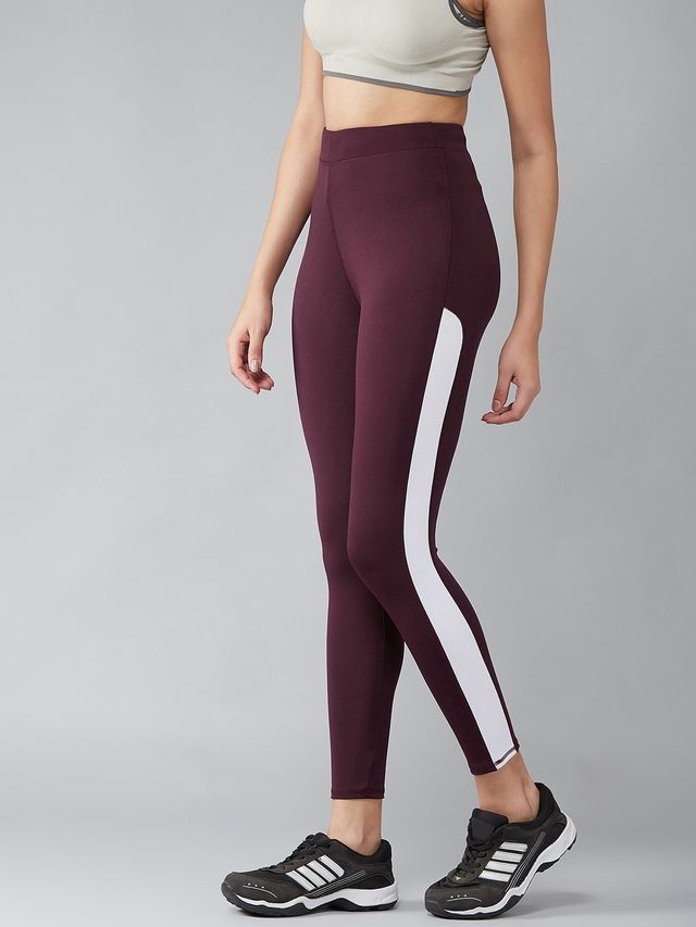 Blinkin Stretchable Gym Tights & Pants For Women | Squat Proof Active Wear Yoga Pants Maroon - L