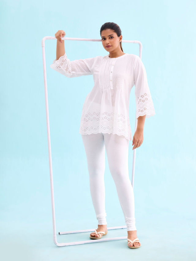 Go Colors Women's Solid Mid Rise Churidar | White - XL