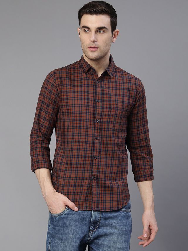 Dennis Lingo Men's Checkered Slim Fit Casual Shirt | Khaki | XL