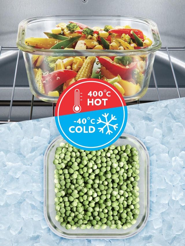 Borosil Square Lunch Box With Bag (320 ml + 320 ml) | Borosilicate Glass