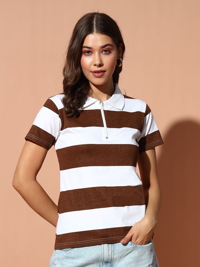 The Dry State Women's Cambridge Brown & White T-shirts WTSH | 1615C | S