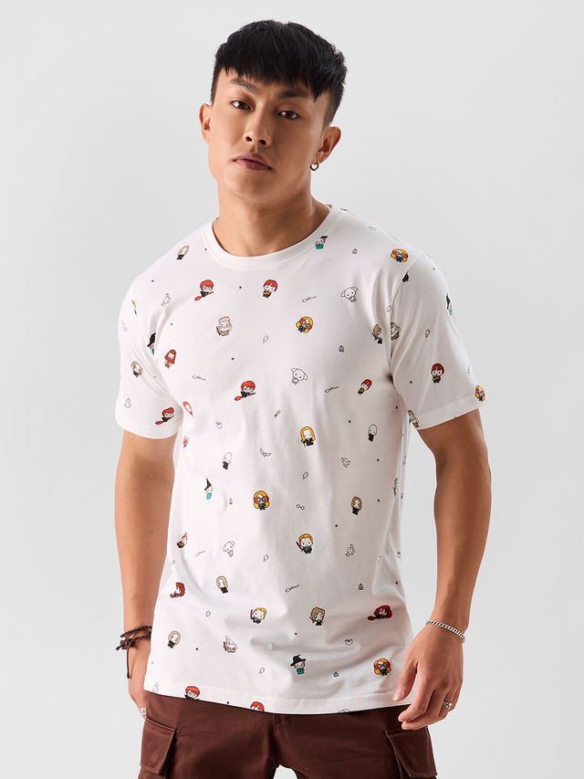 The Souled Store Men's Regular Harry Potter- Character Pattern T-Shirts | White | XL