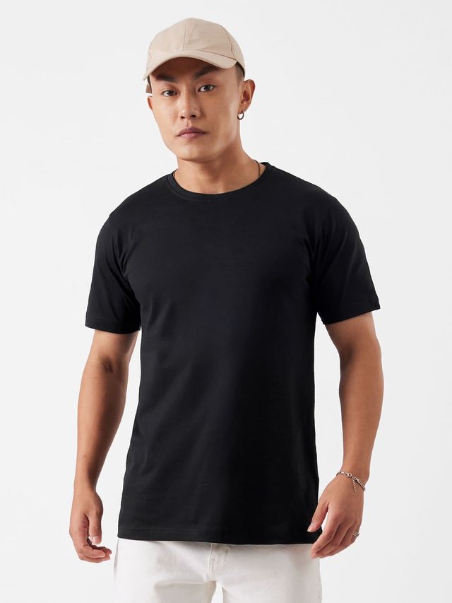 The Souled Store Men's Regular Solids- Black T-Shirts | Black | S