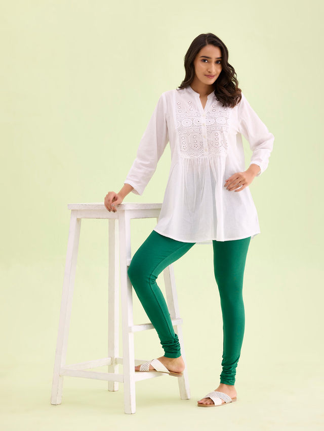 Go Colors Women's Solid Mid Rise Churidar | Bottle Green - M