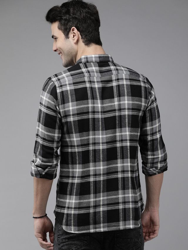 The Bear House Men Slim Fit Checked Shirt - Repos | Grey | M