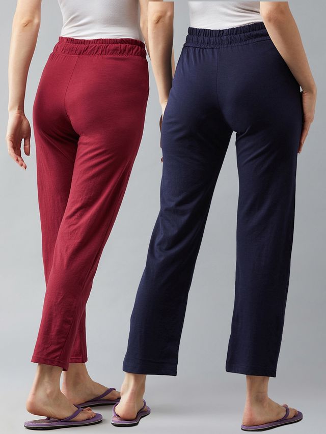 Blinkin Cotton Pyjamas For Women With Side Pockets (Pack Of 2) Maroon Navy - Xl