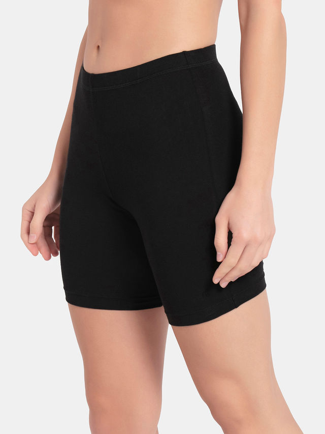 Jockey 1529 Women's Super Combed Cotton Mid Waist Shorties|Concealed Waistband | Black-XL
