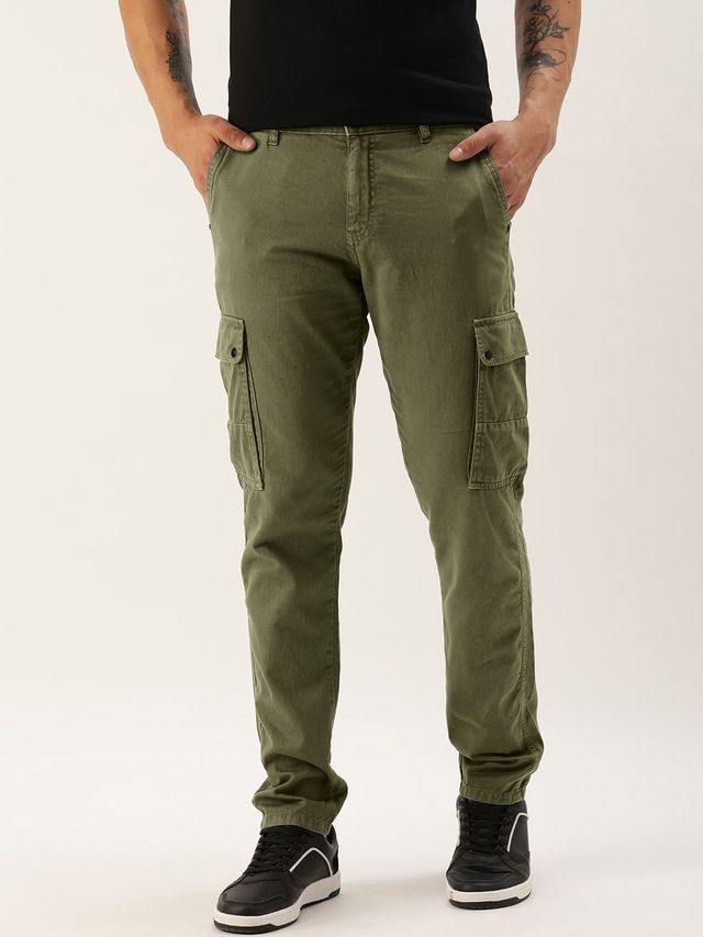 Ivoc Men s Slim Fit Pure Cotton Olive Cargos Trousers | 30