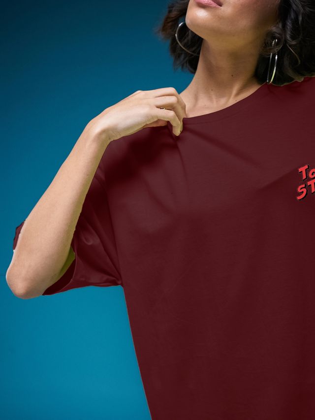Smartees Women's Oversize Printed T-shirt | WW - 2028 | Maroon - M