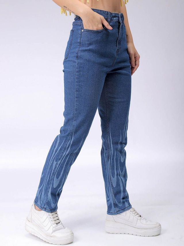 Freehand Women's Straight Fit Jeans With Tying Detail | Blue - 28