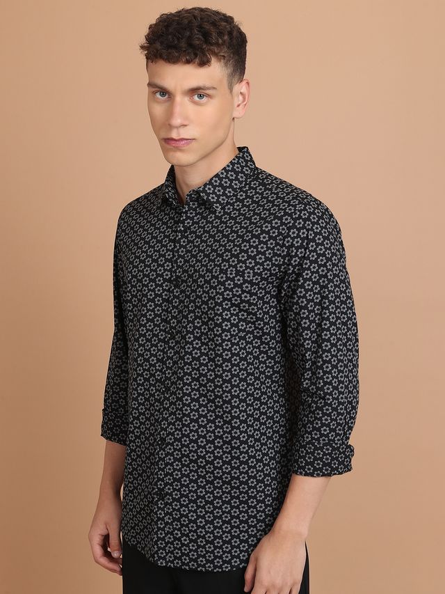 Ketch Men Printed Shirt | Slim Fit | Black | XL
