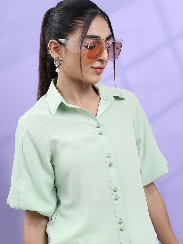 Tokyo Talkies Women's Solid Casual Top | Green - XL