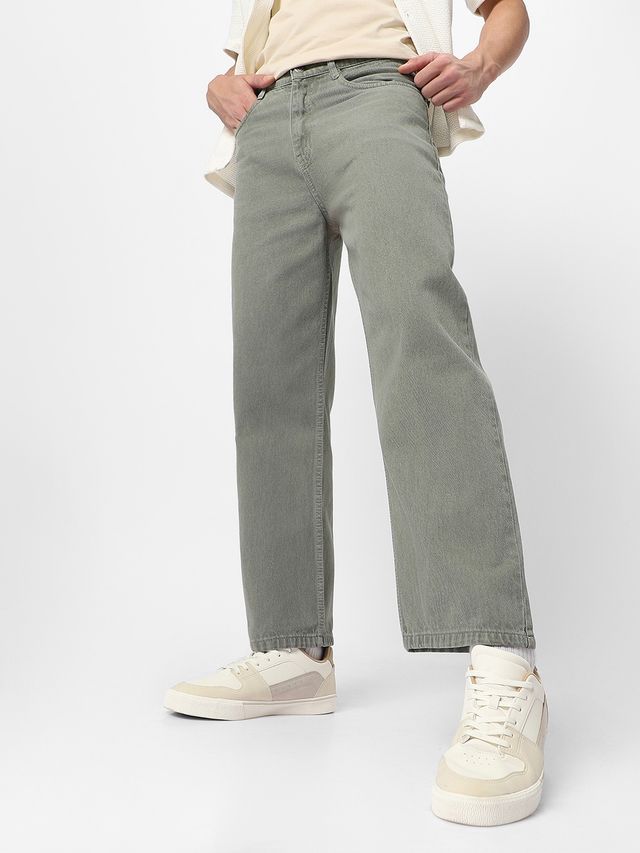 Urbano Fashion Men's Olive Green Loose Baggy Fit Washed Jeans Non-Stretchable-32