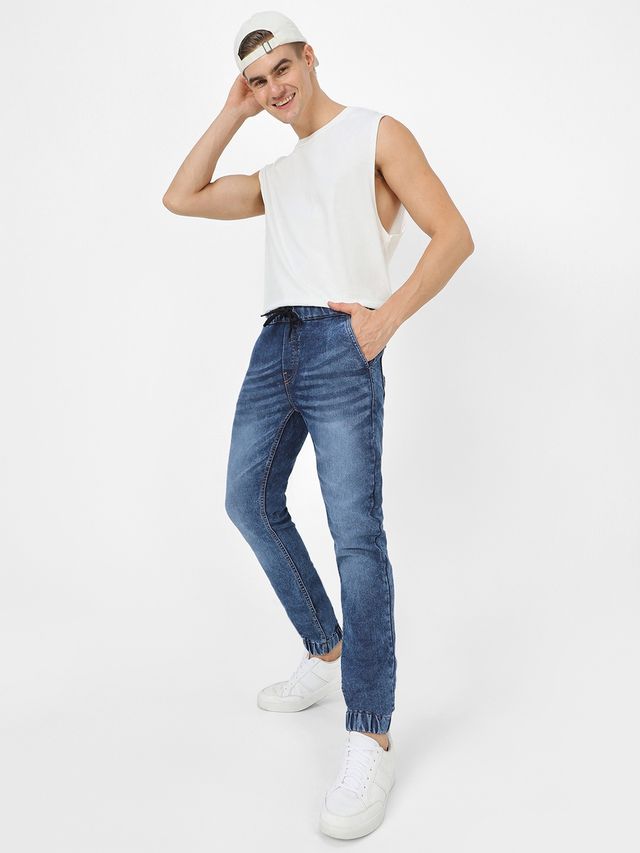 Urbano Fashion Men's Jogger Jeans Slim Fit Stretch Washed | Blue | 36