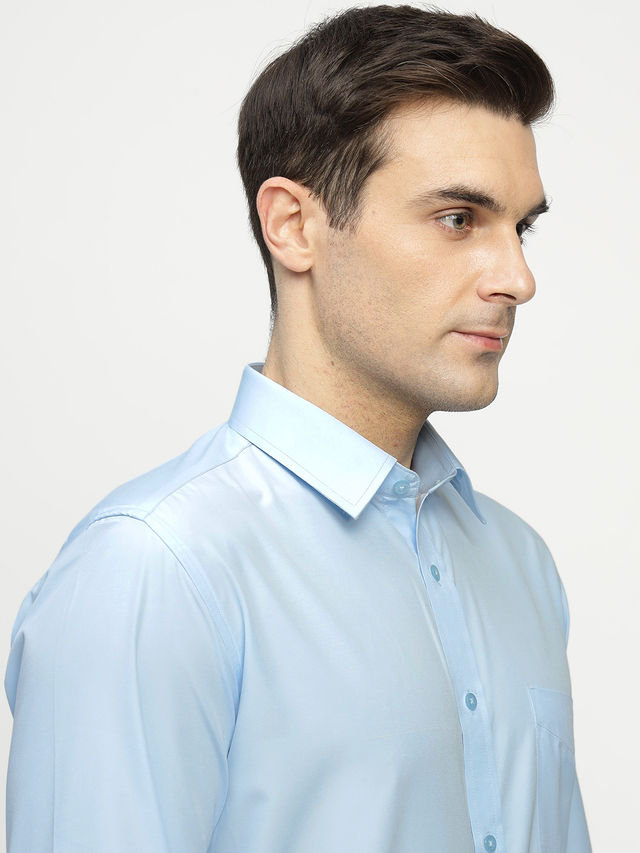 English Navy Men's Cotton Solid Slim Fit Spread Collar Button Closure Formal Shirt | Navy - L