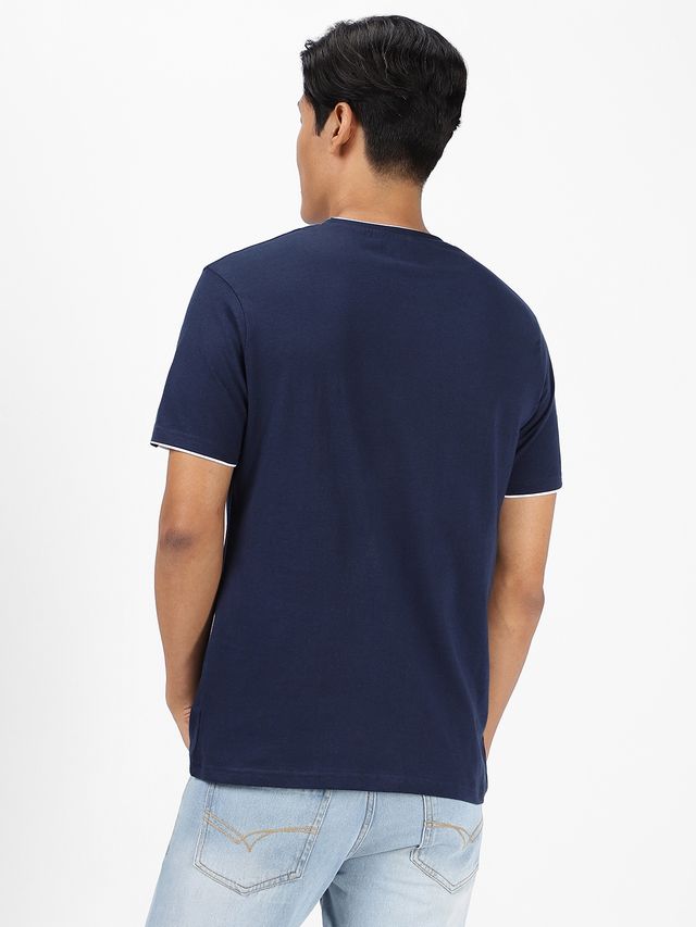 Urbano Fashion Men's Slim Fit Solid Round Neck Half Sleeve Cotton T-Shirt | Navy Blue - S