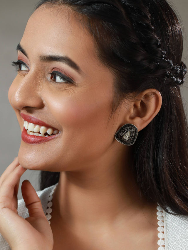 Priyaasi Studded Gold and Silver Plated Earring Set