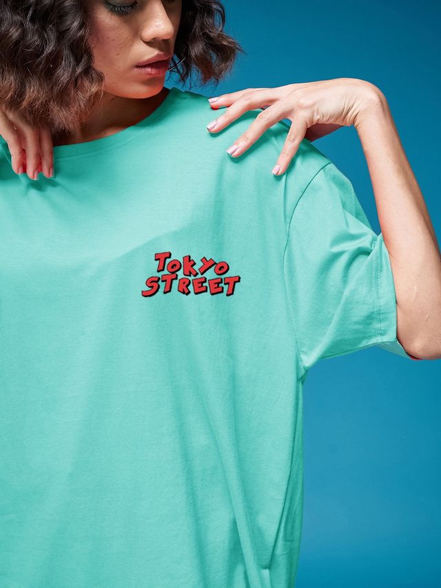 Smartees Women's Oversize Printed T-shirt | WW - 2028 | Sea Green - S