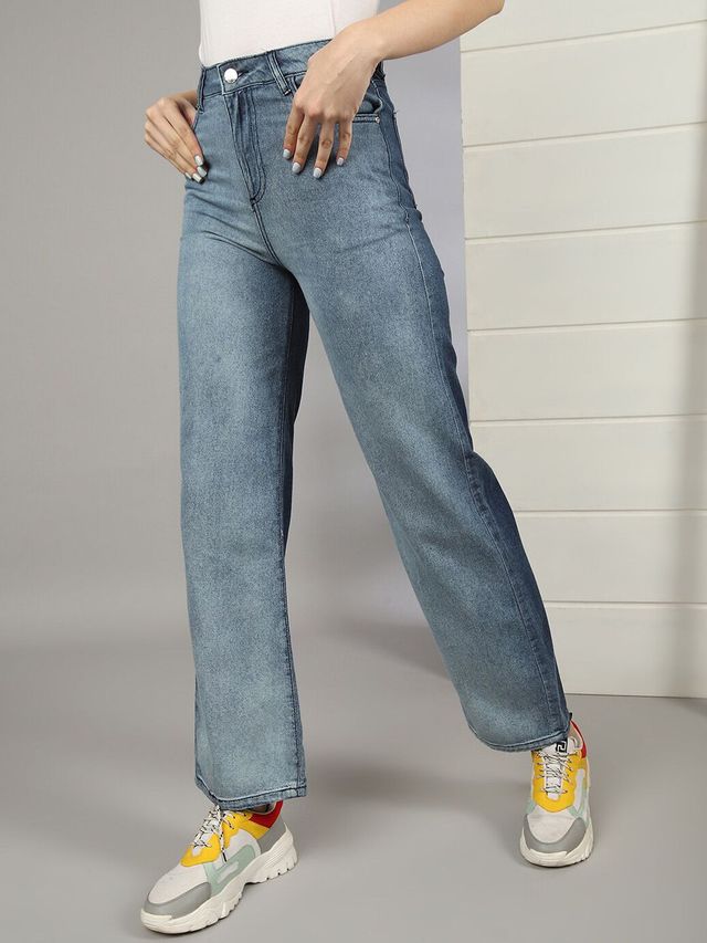 Freehand Women's 2 Tone Denim Wide Leg Jeans | Blue - 28