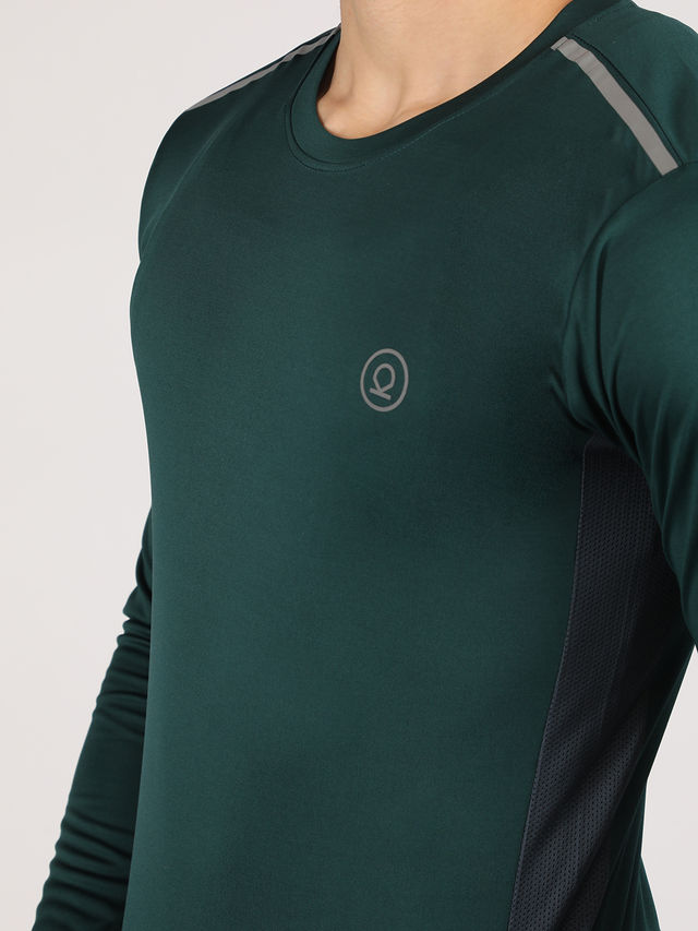 Chkokko Men's Regular Fit Full Sleeves Gym T-Shirt Bottle Green Size L