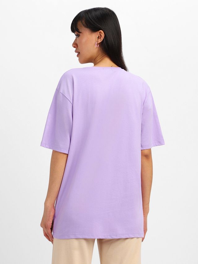 Juneberry Women T-shirt - Purple | Pocket Print, Oversized Fit | S