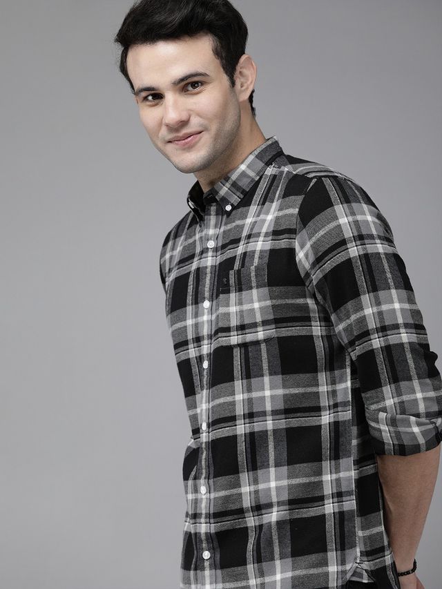 The Bear House Men Slim Fit Checked Shirt - Repos | Grey | M