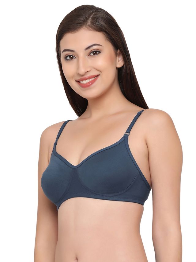 Clovia Women Non-Padded Non-Wired Full Coverage T-Shirt Bra - Cotton Rich | Navy Blue | 38C