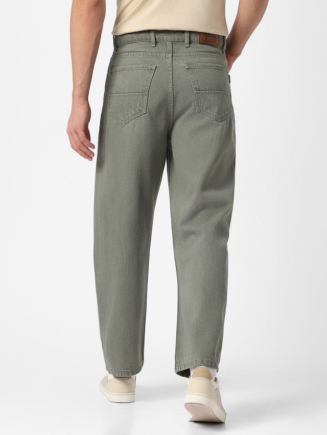Urbano Fashion Men's Olive Green Loose Baggy Fit Washed Jeans Non-Stretchable-32